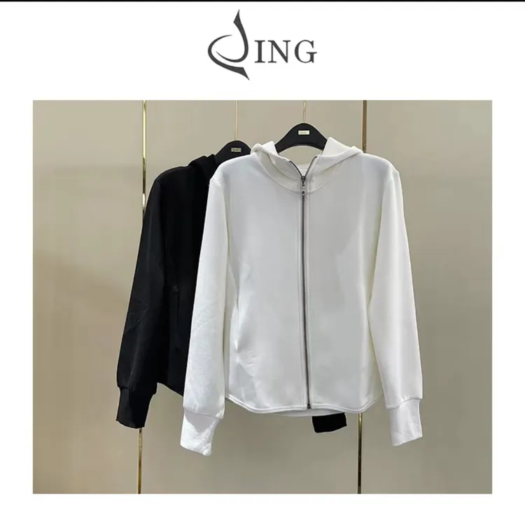 『杭州陈晶』2025秋冬新款简约洋气带帽拉链外套时尚休闲连帽220404