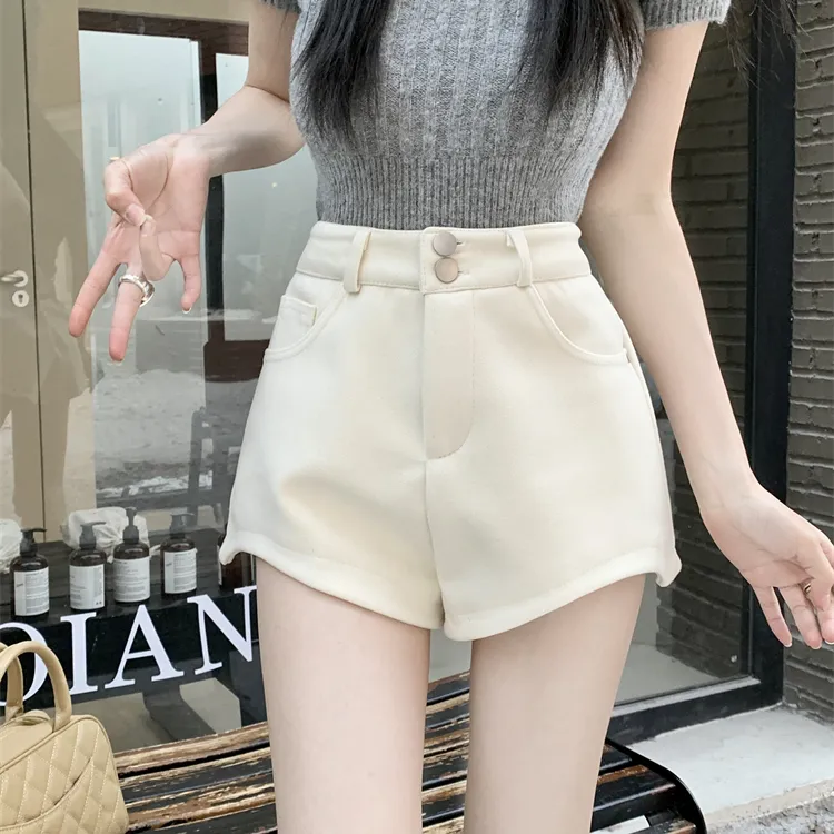 2025新款秋冬毛呢短裤女高腰百搭靴裤高端气质显瘦a字阔腿休闲裤