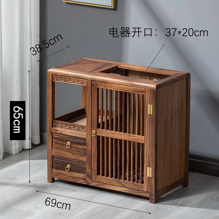 胡桃木茶水柜实木茶台中式家用储物柜客厅多功能烧水壶一体茶边柜