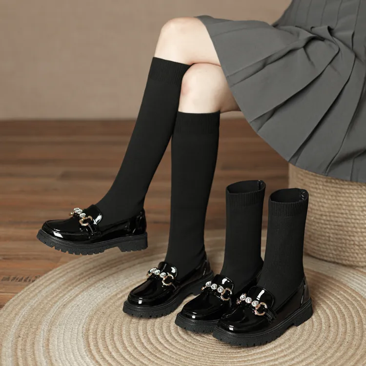 女童靴子长靴6-12岁秋冬加绒高筒洋气公主袜靴大童马丁靴儿童短靴