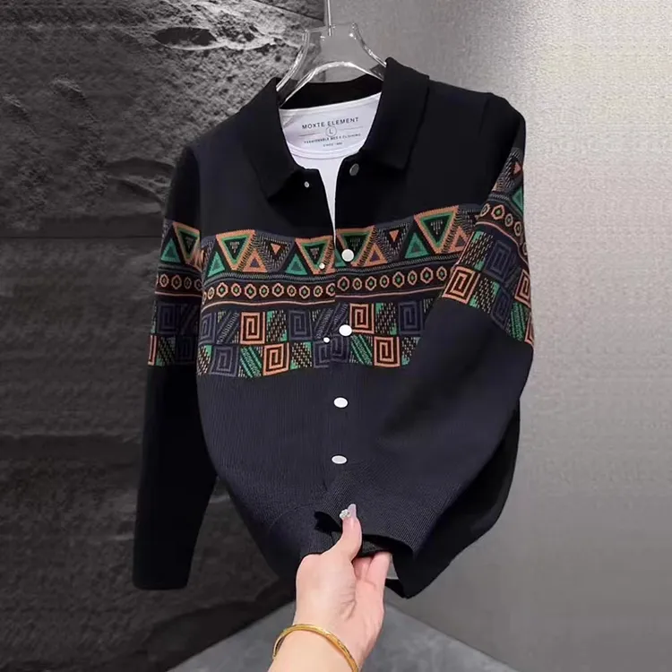 2025秋冬新款男士翻领针织开衫毛衣韩版修身潮流青年时尚百搭外套