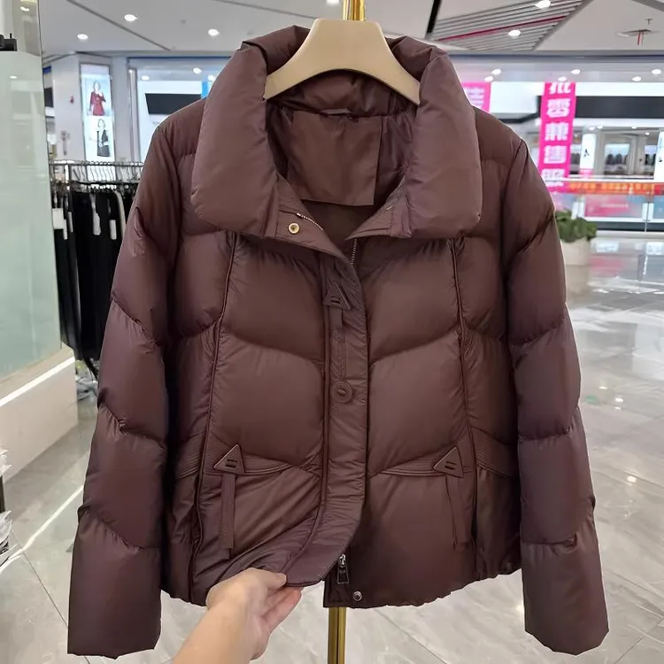 年轻妈妈装立领短款羽绒服冬装新款洋气高贵面包服外套中老年上衣