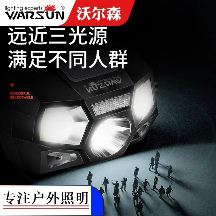 Warsun沃尔森T101感应头灯强光LED充电防水超轻迷你户外夜钓