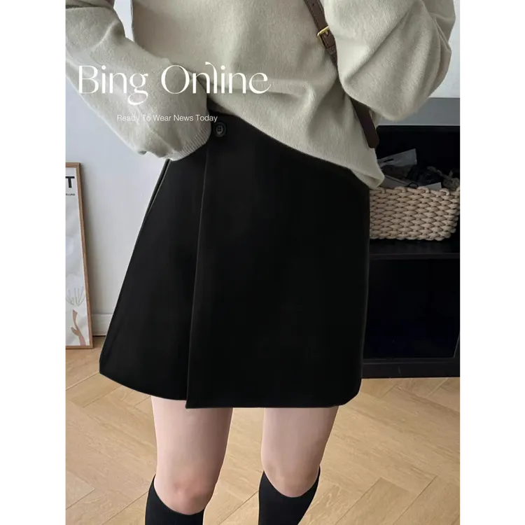 加厚毛呢半身裙女秋冬季百搭高级感A字短裙韩版ins风短裙子遮肚子