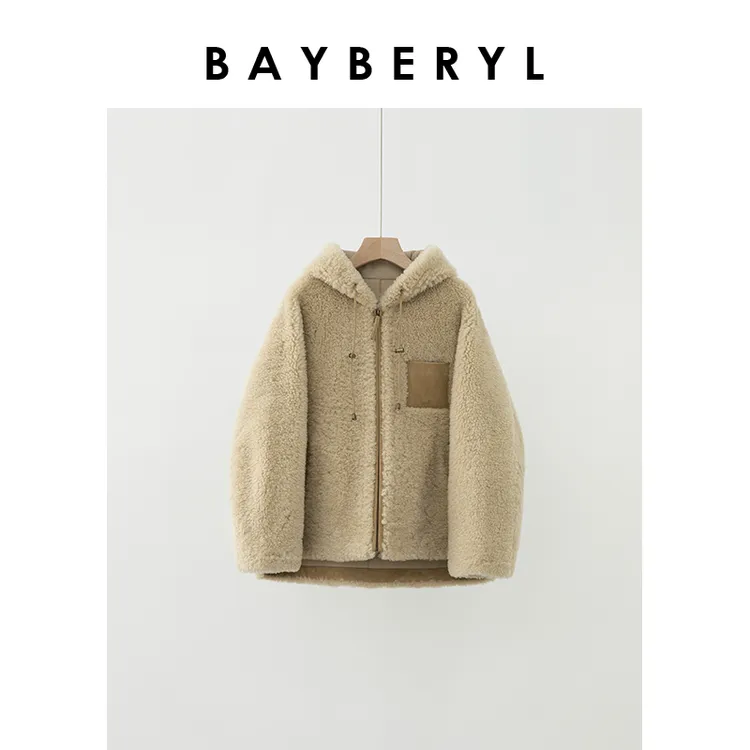 Z6-BAYBERYL老贝丹米尔*卷毛单口袋连帽休闲一体皮衣PY4J3005