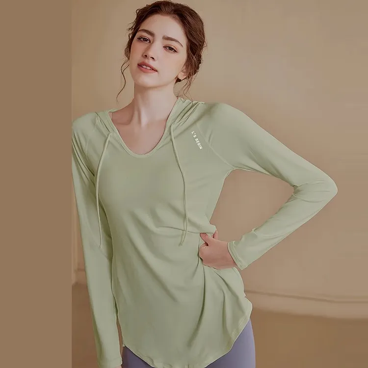 高级感健身服上衣女中长款遮胯显瘦运动上衣连帽长袖跑步瑜伽长袖
