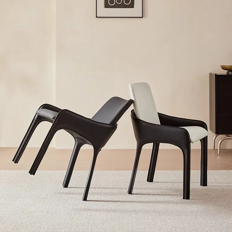 意式极简餐椅家用轻奢现代简约靠背椅酒店创意洽谈凳子马鞍皮椅子