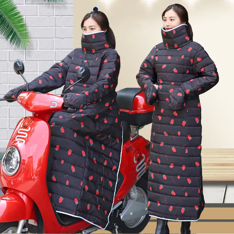 电瓶车挡风被冬季保暖加厚挡风衣罩护膝防水长款电动摩托车防风衣