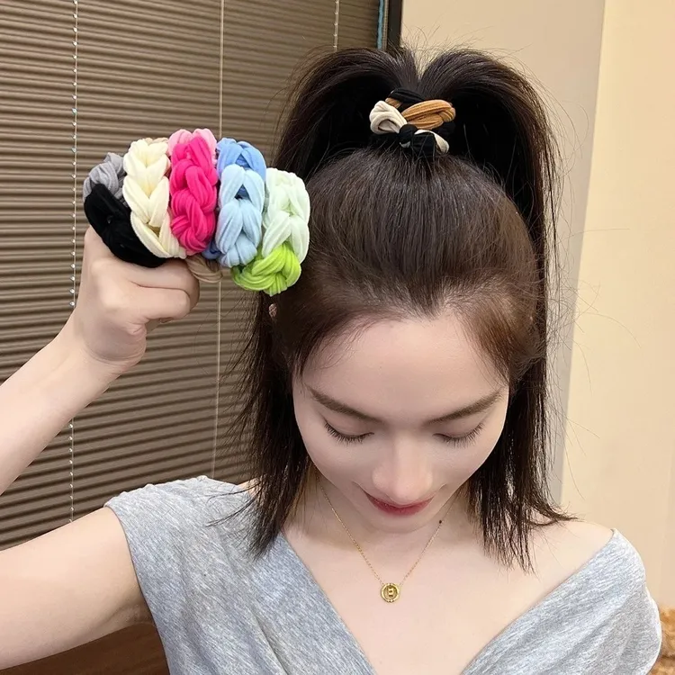 多巴胺韩版编织蝴蝶结发圈头绳扎马尾加粗发绳发饰简约高弹力发圈