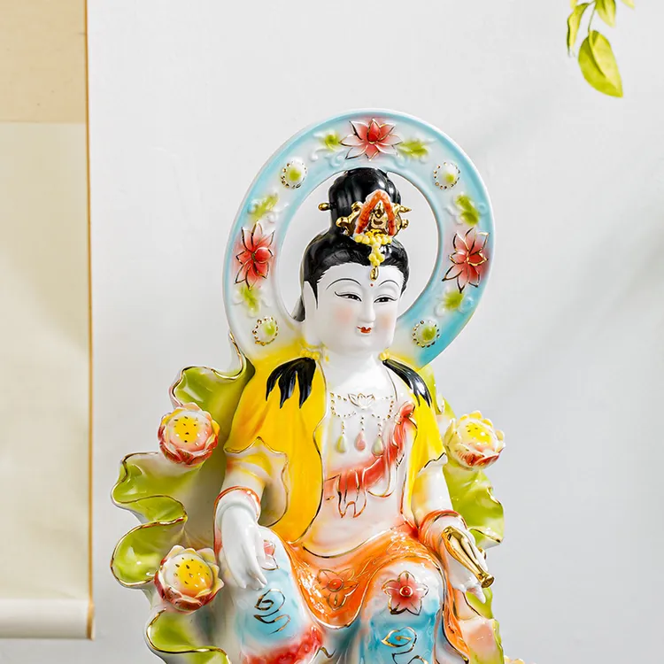 陶瓷手绘观世音水月观音玄关开业礼物创意客厅装饰品酒柜摆件办公