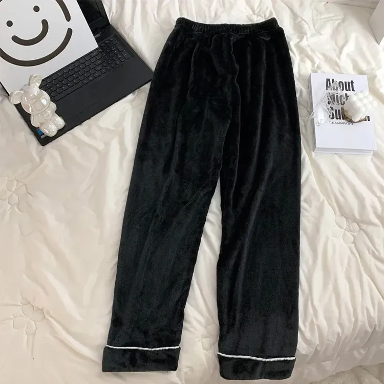 法兰绒男士睡裤秋冬款加绒加厚宽松休闲保暖长裤可外穿珊瑚绒睡裤