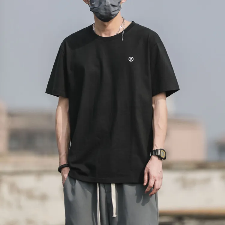 夏季新款印花短袖t恤男潮牌潮流纯棉男士体恤纯色宽松圆领上衣服