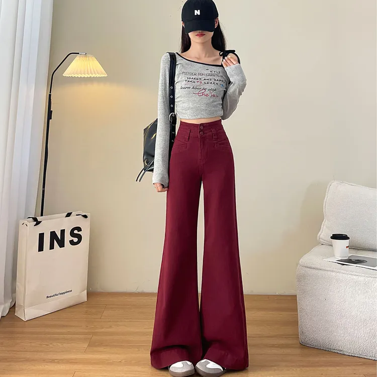 时尚百搭微喇裤2024秋季新款显瘦直筒高腰拖地裤垂感设计感阔腿裤