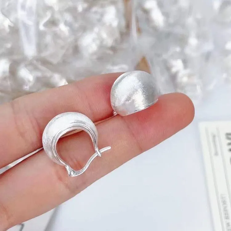 足银耳饰 银色耳圈耳包韩版拉丝简约气质高级感高端耳环手工实心