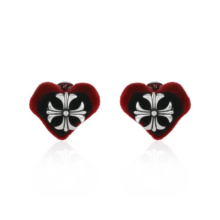 铜合金耳饰 植绒克克爱心气质轻奢时尚百搭小众耳钉  3887