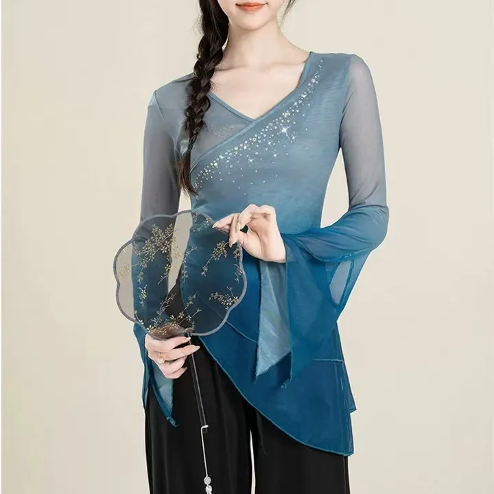 古典舞身韵渐变纱衣练功服中国舞表演服装训练艺考服装女