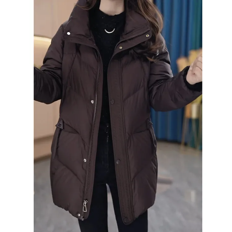 小个子时尚气质加厚保暖羽绒服女士中长款2024冬季新款白鸭绒外套