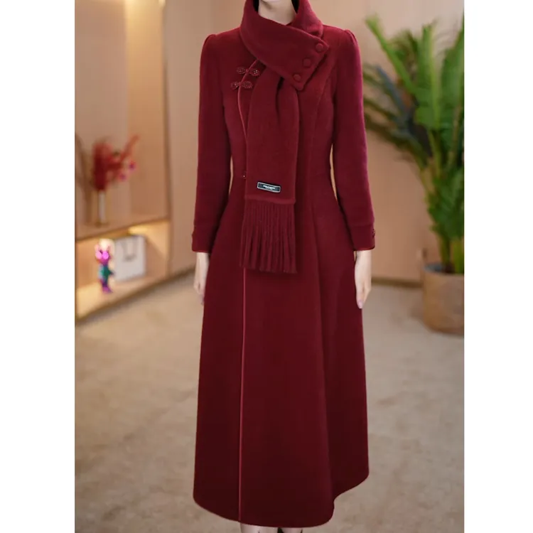 洋气妈妈加绒加厚新中式复古国风改良旗袍连衣裙女秋冬中长款裙子