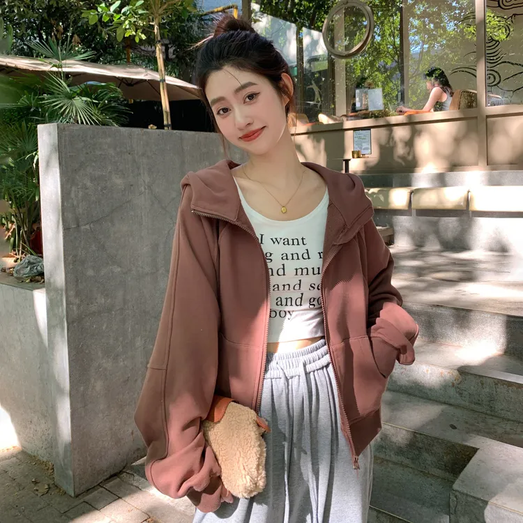 美式复古连帽卫衣外套女秋冬2024新款爆款宽松慵懒风开衫上衣