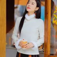 复古日记“禾卿”中式立领刺绣新国风提花T恤打底237T6189不可水洗