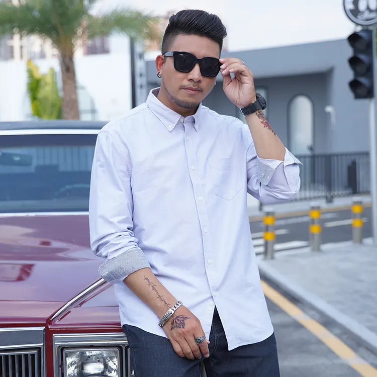 加大码长袖衬衣秋冬季胖子肥佬新婚伴郞男装宽松职业装长袖白衬衫