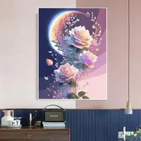 月下玫瑰 大格四股60*85厘米白布36色满绣