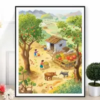 田园生活  大格四股60*75厘米​白布48色满绣