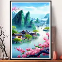 蒙娜丽莎十字绣山水桃花源 大格四股绣60*85厘米​白布40色满绣