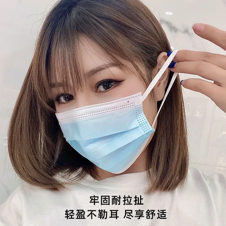 6mm 宽耳绳久戴不勒耳口罩一次性三层防护宽耳绳成人口罩独立包装