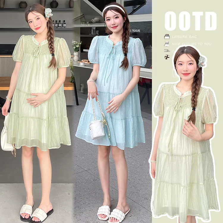 孕妇装夏装上衣2024夏季时尚韩版洋气甜美减龄中长款孕妇连衣裙子