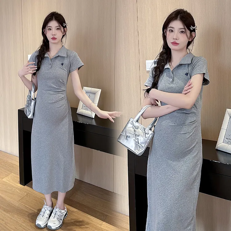 孕妇连衣裙夏装2024新款时尚气质休闲POLO领裙子夏季宽松显瘦长裙