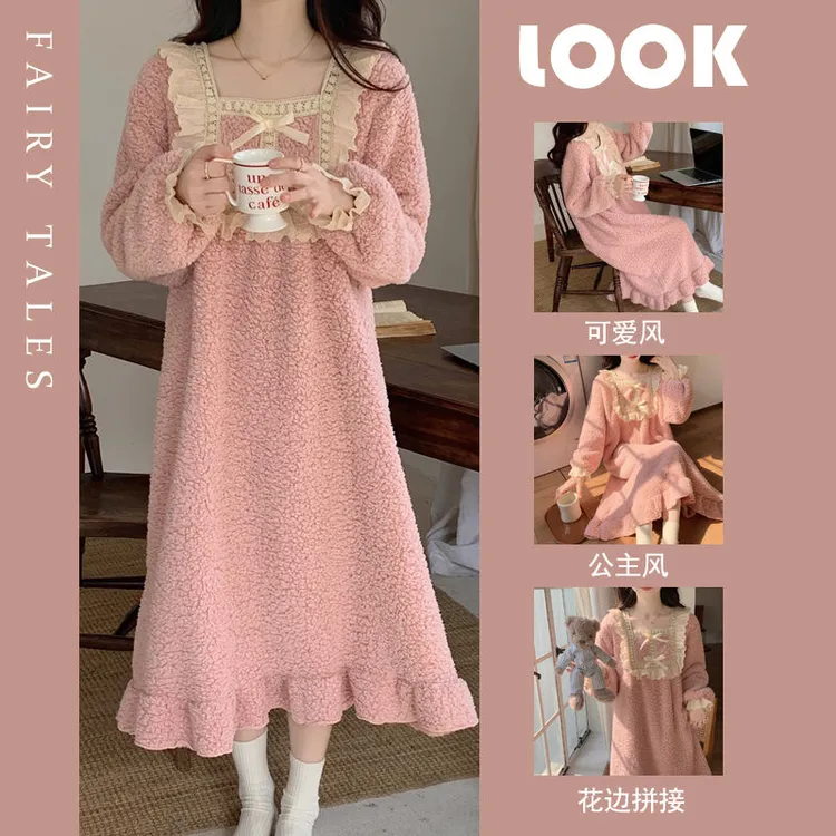 公主风冬季珊瑚绒睡裙女长袖爆款2023新款网红睡衣甜美可爱家居服