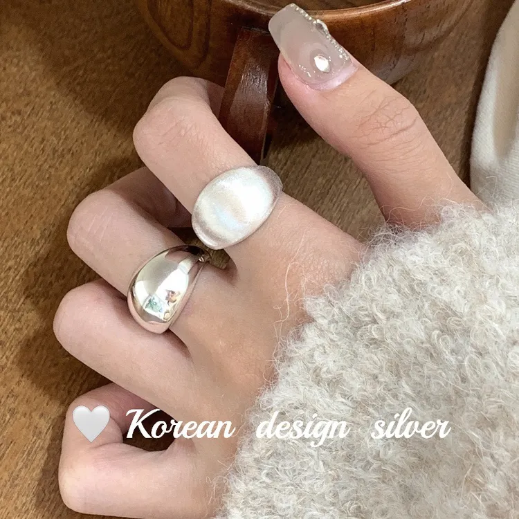 明瑜 韩式东大门档口S925纯银饰品简约高级感拉丝戒指女开口食戒