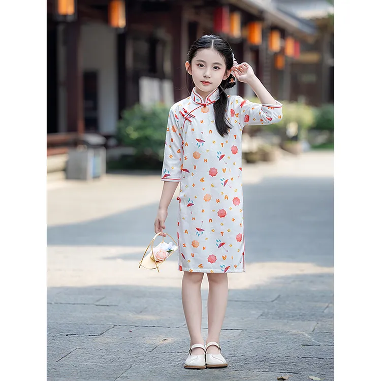 女童旗袍2025新款秋季长袖卡通可爱改良儿童小女孩复古连衣裙国风