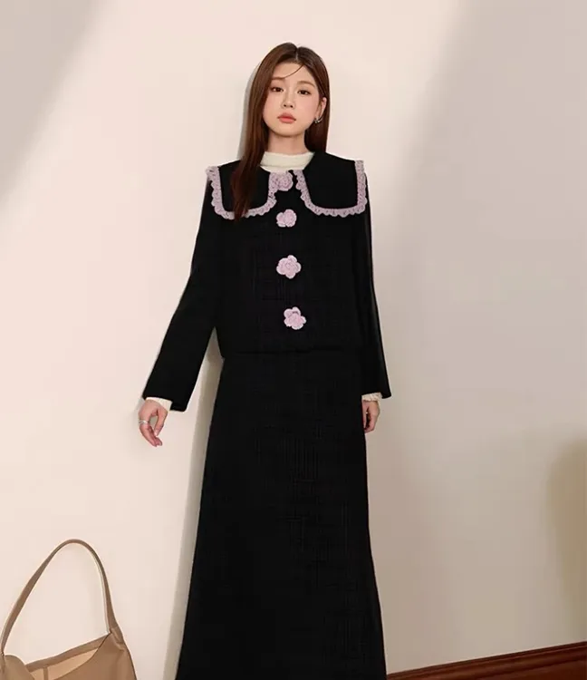 特大码定制~【漫花甜茶】300斤女装胖妹妹高端遮肉显瘦秋冬气质套装