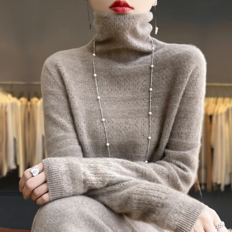 胖mm秋冬特大码宽松堆堆领100纯山羊毛衣女内搭可外穿针织打底衫