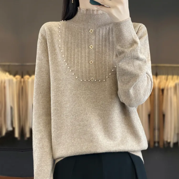 胖mm秋冬大码半高领女士宽松毛衣2025新款洋气内搭蕾丝针织打底衫