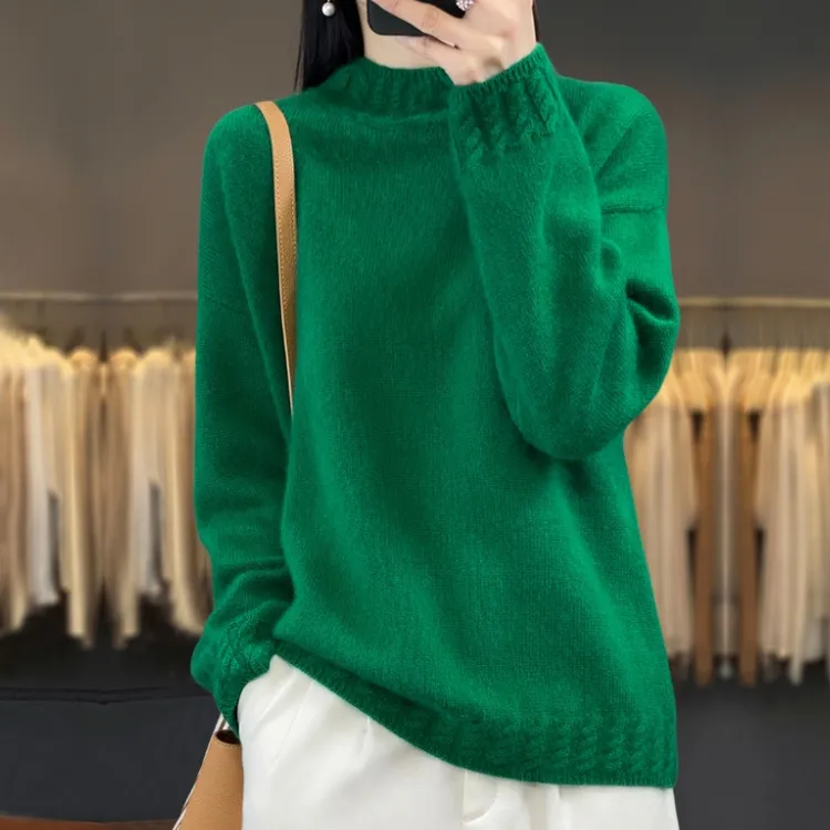 胖mm秋冬大码宽松半高领100纯羊毛衣女内搭显瘦可外穿针织打底衫