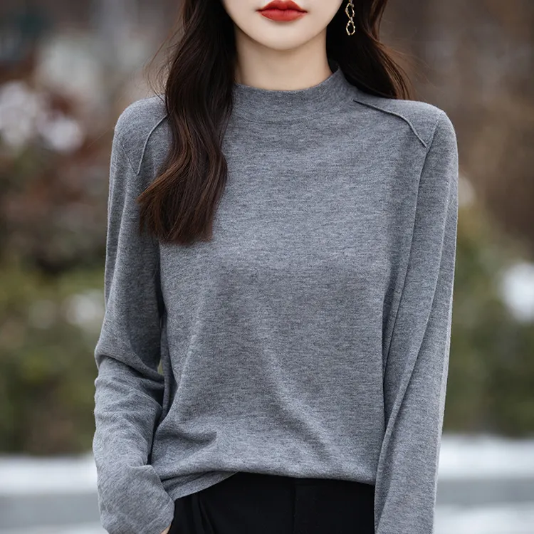 胖mm春秋高端大码宽松半高领毛衣女2025新款内搭可外穿针织打底衫