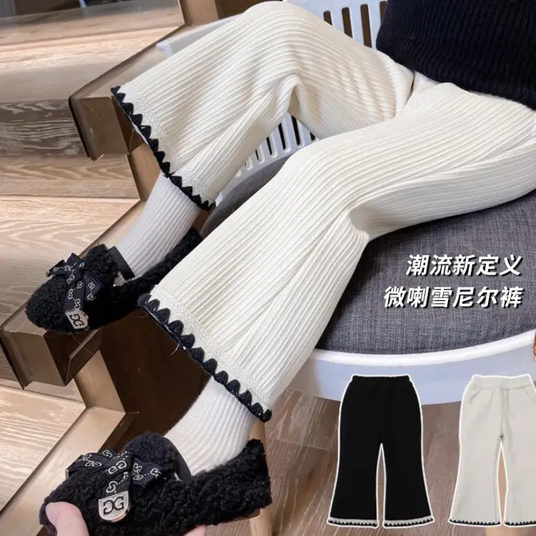 女童雪尼尔春秋裤子2025新款时尚春款宝宝洋气长裤百搭儿童喇叭裤