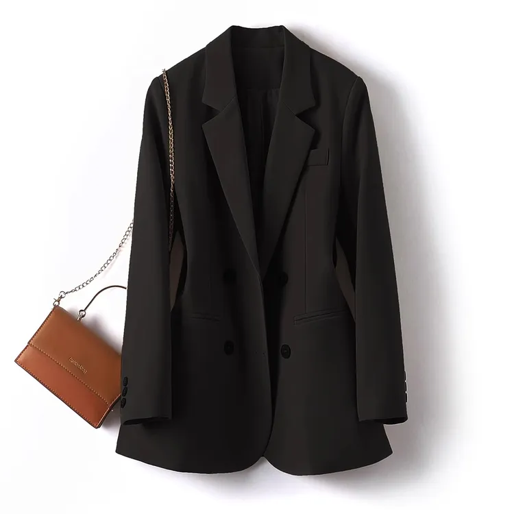 黑色小西装外套女秋冬韩版宽松气质百搭双排扣休闲职业西服上衣新