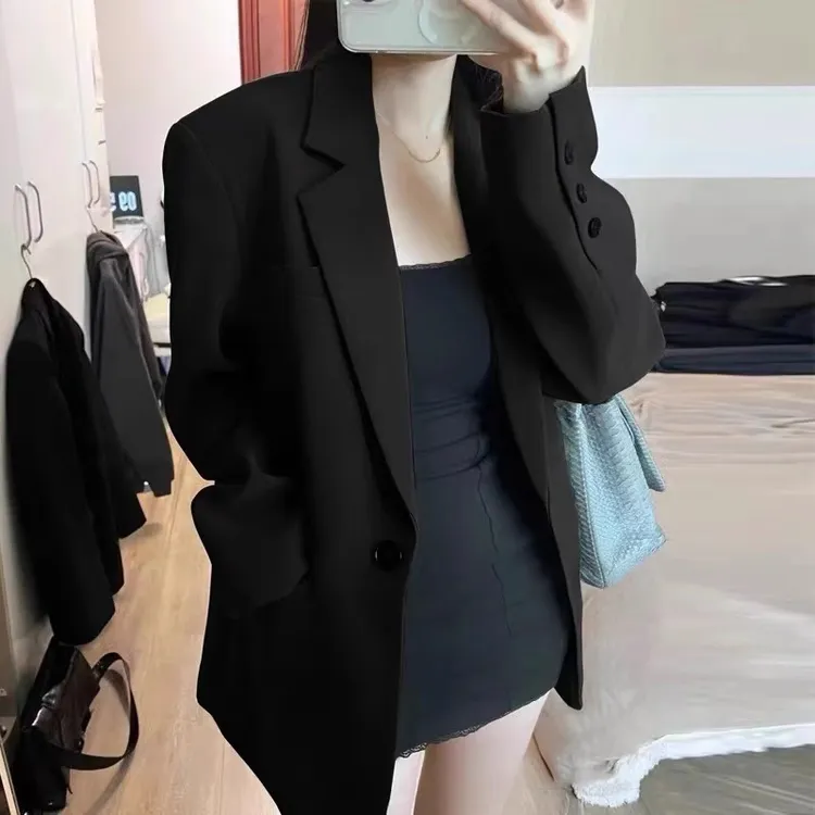 高级感黑色小个子西装外套女2025新款秋冬小个子韩版宽松休闲上衣