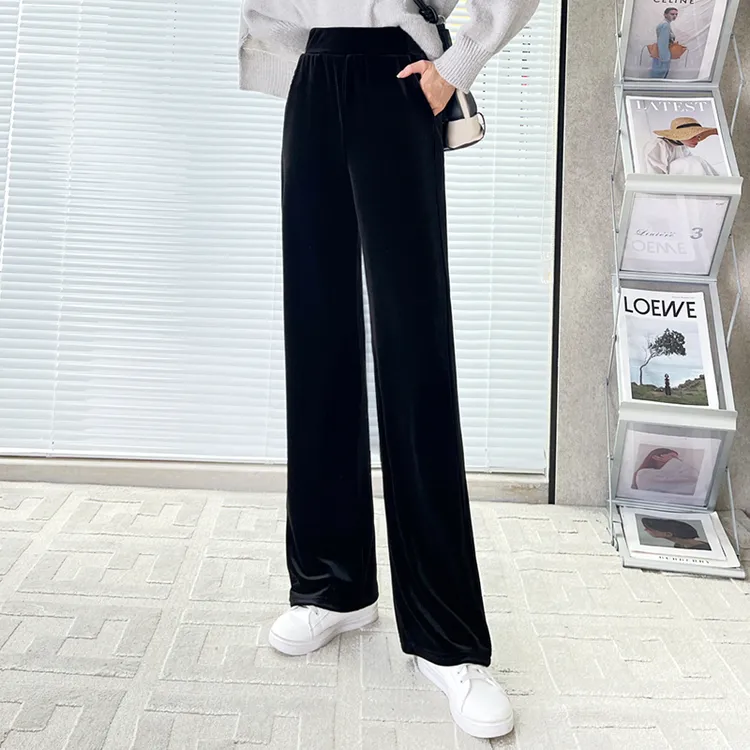 秋冬坠感金丝绒窄版阔腿裤 小个子加厚加绒高腰显瘦拖地直筒裤