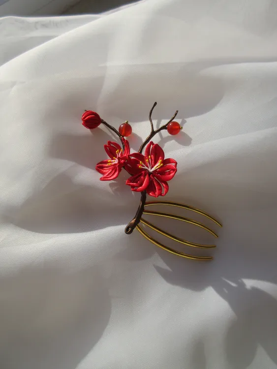 原创红梅缠花发簪【付款后7天内发货】手工定制款复古红色国风