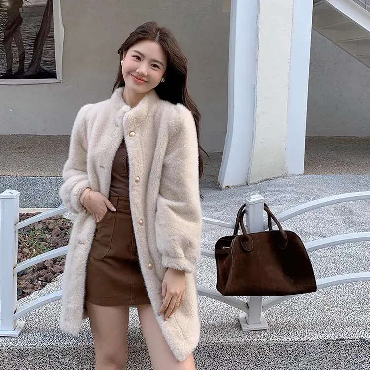 2025冬季新款毛毛外套女环保水貂绒皮毛一体立领气质名媛大衣