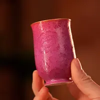 景德镇胭脂红手绘扒花主人杯女士杯纯手工陶瓷中式全手工茶杯单杯