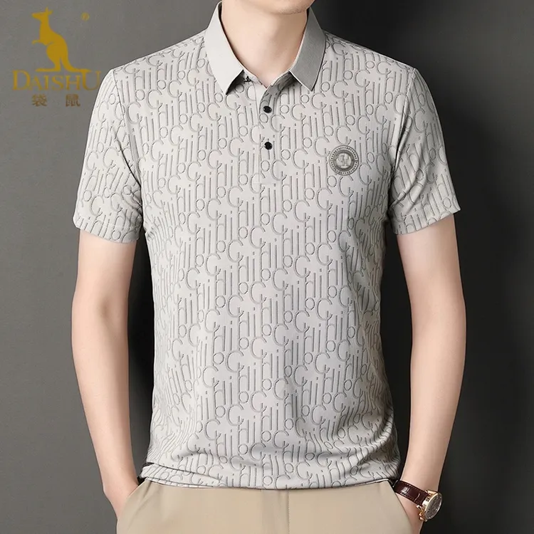 袋鼠夏季男士提花运动翻领短袖T恤衫商务休闲薄款时尚半袖POLO衫
