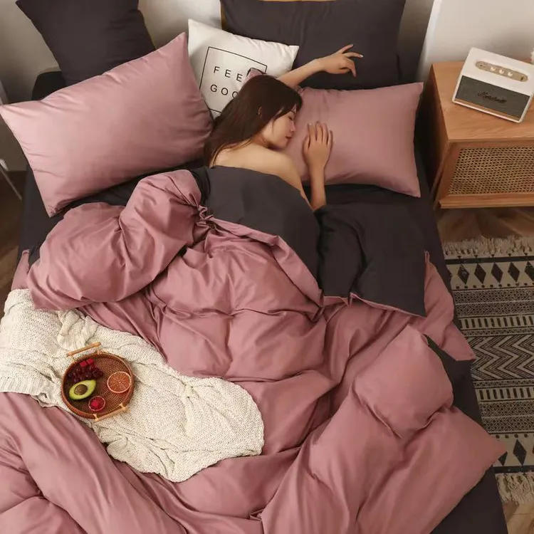 纯色床上四件套被罩简约双人学生宿舍床单夏季薄被套水洗棉三件套