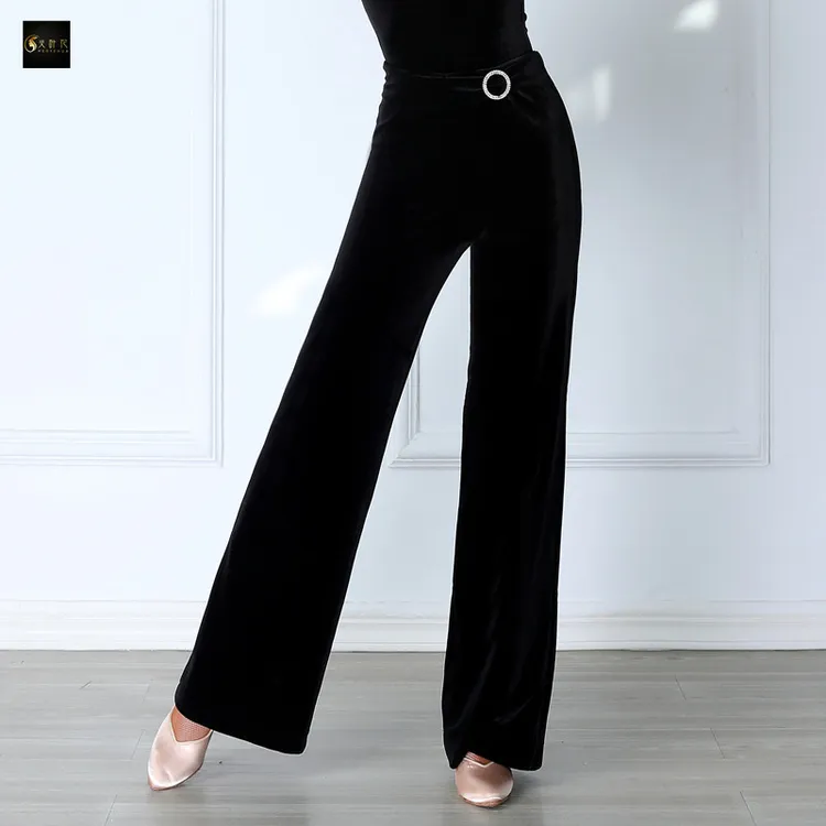 火叶花摩登舞训练裤女秋冬国标丝绒直筒裤成人拉丁弹力广场舞长裤