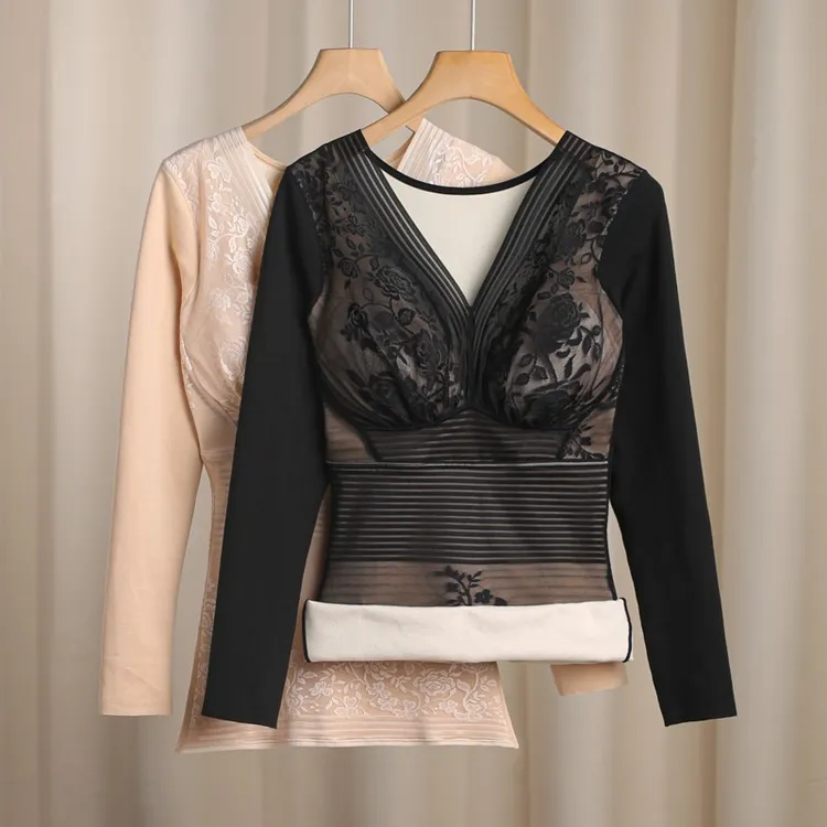 秋冬季保暖内衣女士加绒收腹塑身带胸垫打底衫修身显瘦美体上衣